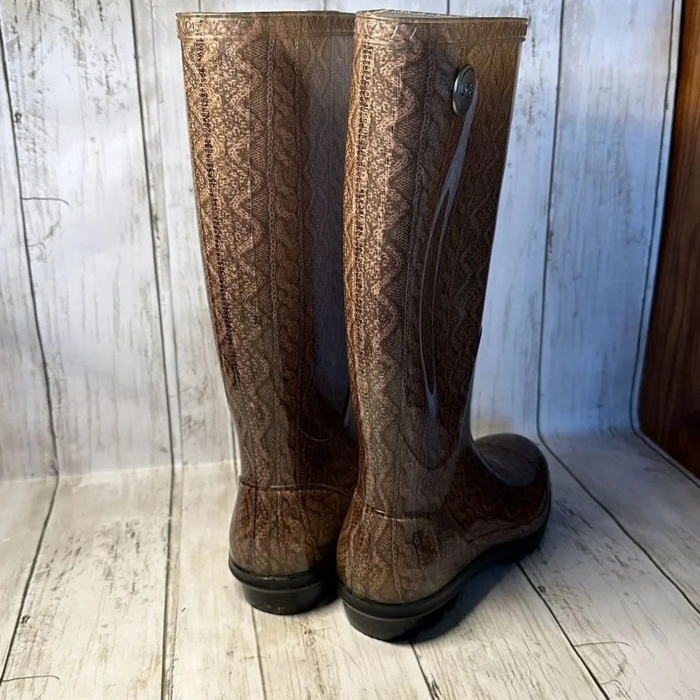 UGG SHAYE‎ Cable Knit  Rain Tall Boots w Fur Insole Size US 5, EU 36